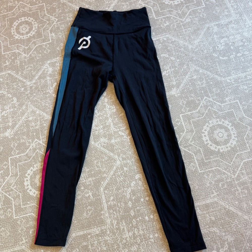 Peloton Black Leggings Activewear‎ Athletic Blue Pink Stripe Womens Small
